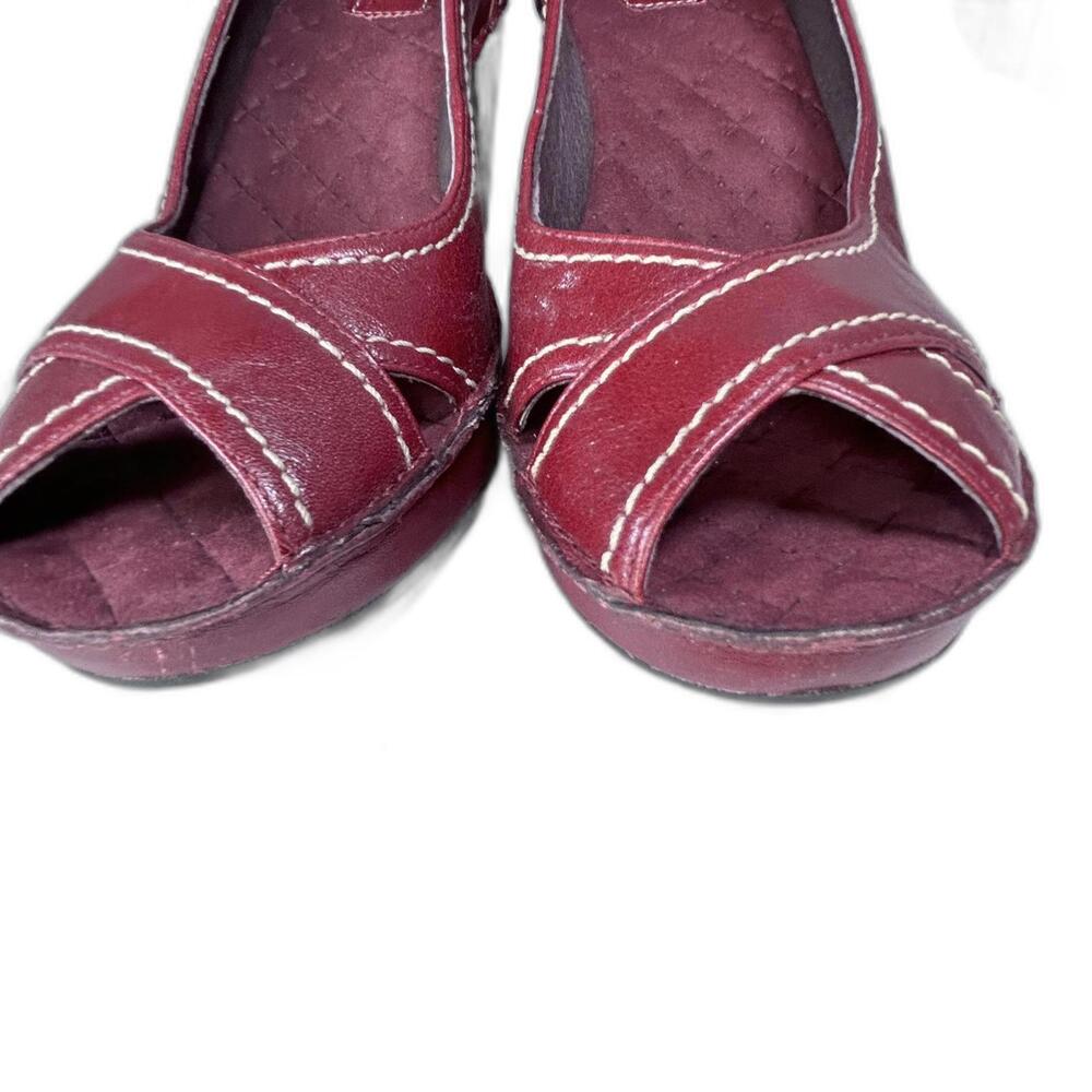 Indigo Clarks Open toe Red leather platform heels Women's size 7 - Picture 5 of 8